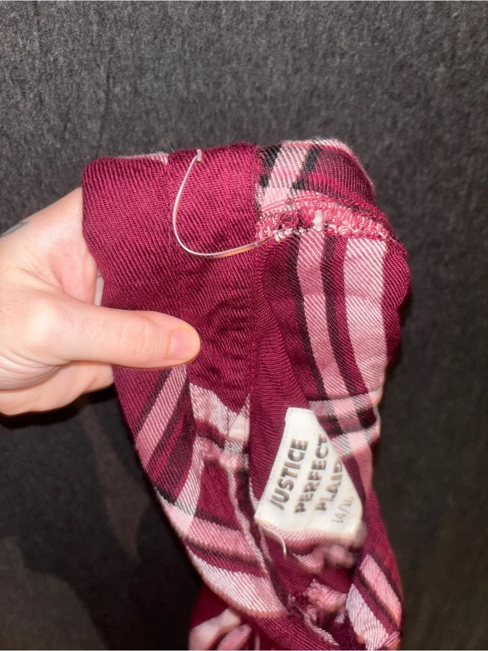 Justice Girls Burgundy Plaid Jean-Style Jacket